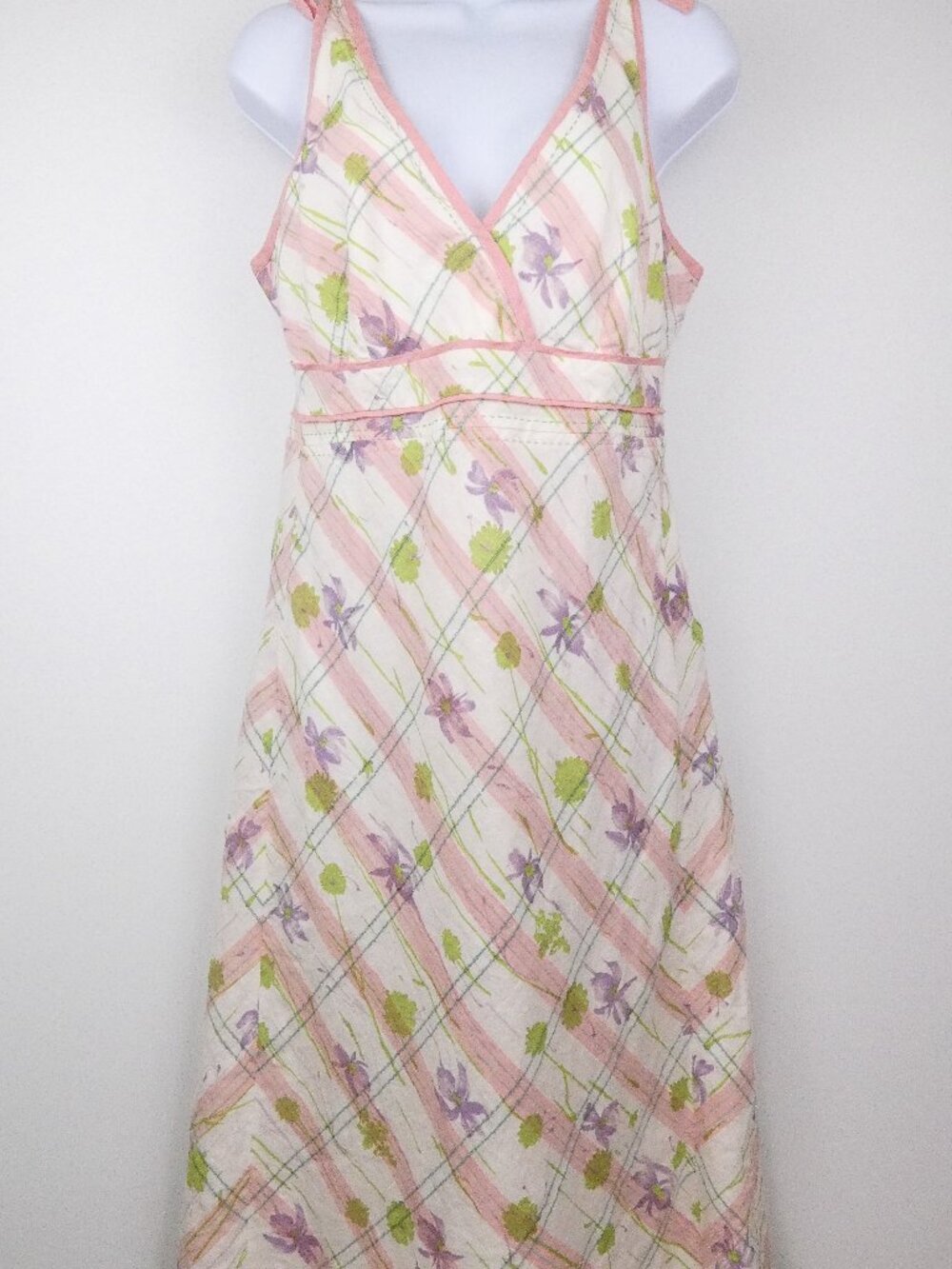 Faconnable Dress Womens 12 Floral Midi Linen Empire Waist Sleeveless